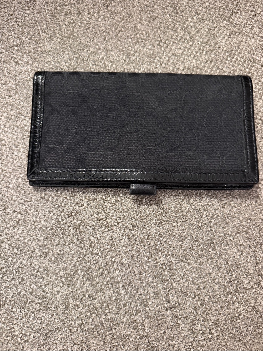Coach Black Signature Logo Pattern Long Bifold Checkbook Folding Wallet